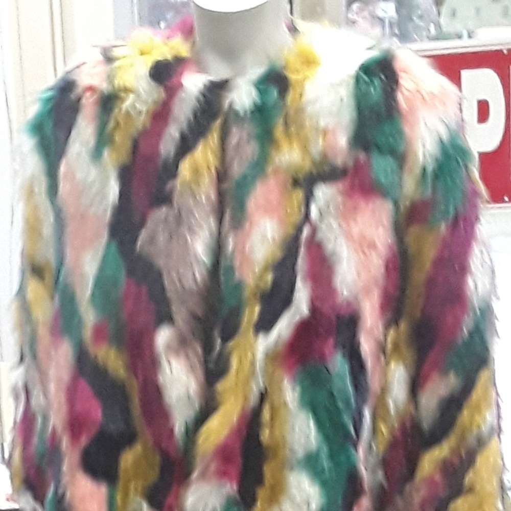 Multi color faux fur poncho